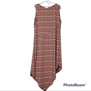 One More Thyme 1X sleeveless plus size dress orange pink geometric print casual